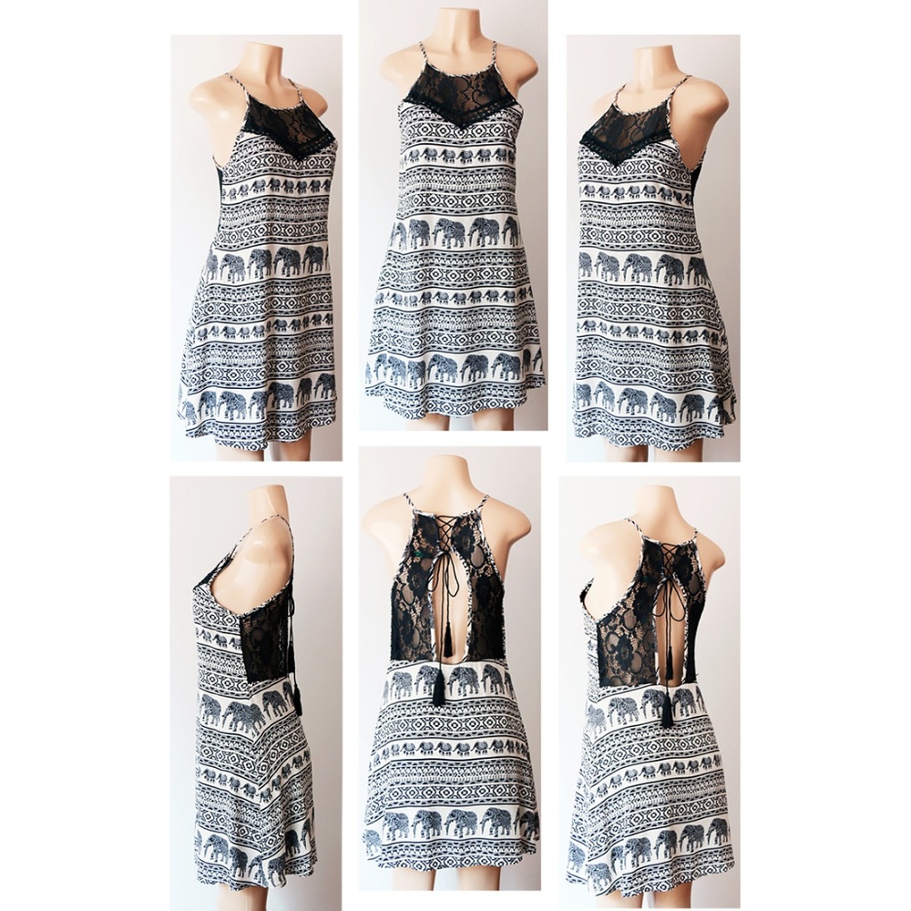 Navy Blue Elephant Lace Up Cutout Back Shift Dress - Picture 7 of 8